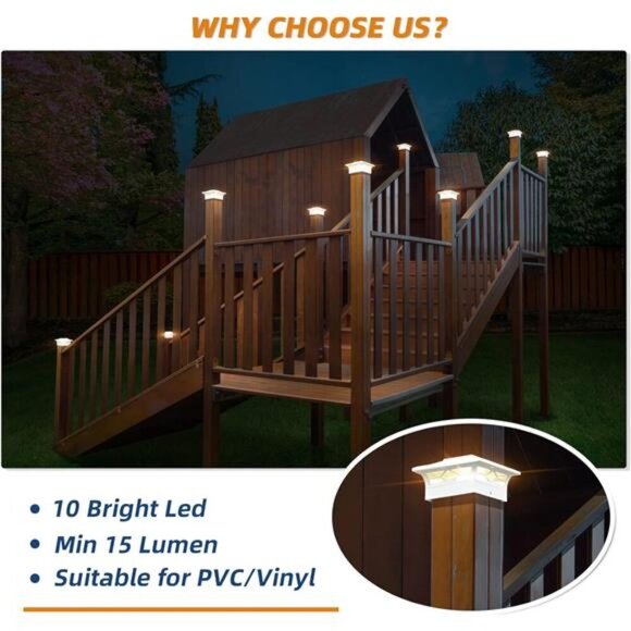 4x4 Post Solar Lights,6 Pack 2-Modes Bright Solar Post Cap Lights Auto On Off - Picture 5 of 6